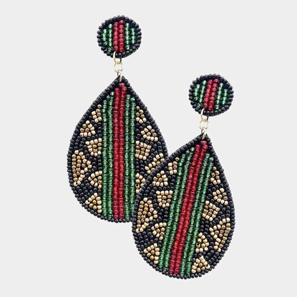 Leopard Pattern Color Block Seed Beaded Earrings - Picture 1 of 5